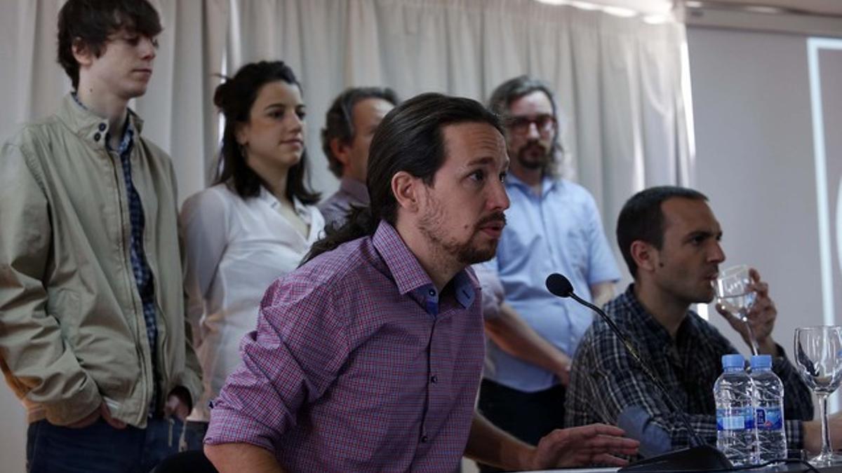 Pablo Iglesias, durante una rueda de prensa de Podemos, el viernes en Madrid.