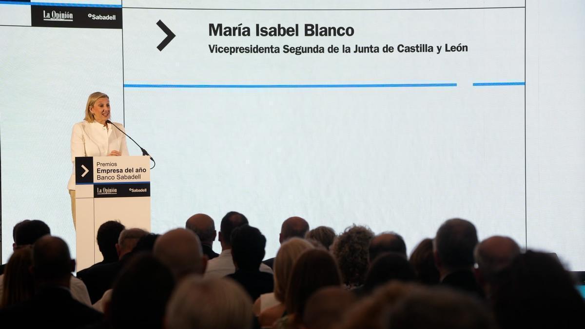Isabel Blanco, vicepresidenta segunda de la Junta de Castilla y León, durante su discurso de clausura de los Premios Empresa del Año Banco Sabadell.
