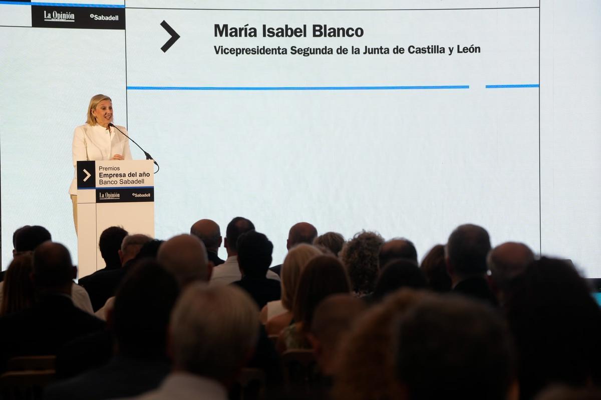 Isabel Blanco, vicepresidenta segunda de la Junta de Castilla y León, durante su discurso de clausura de los Premios Empresa del Año Banco Sabadell.