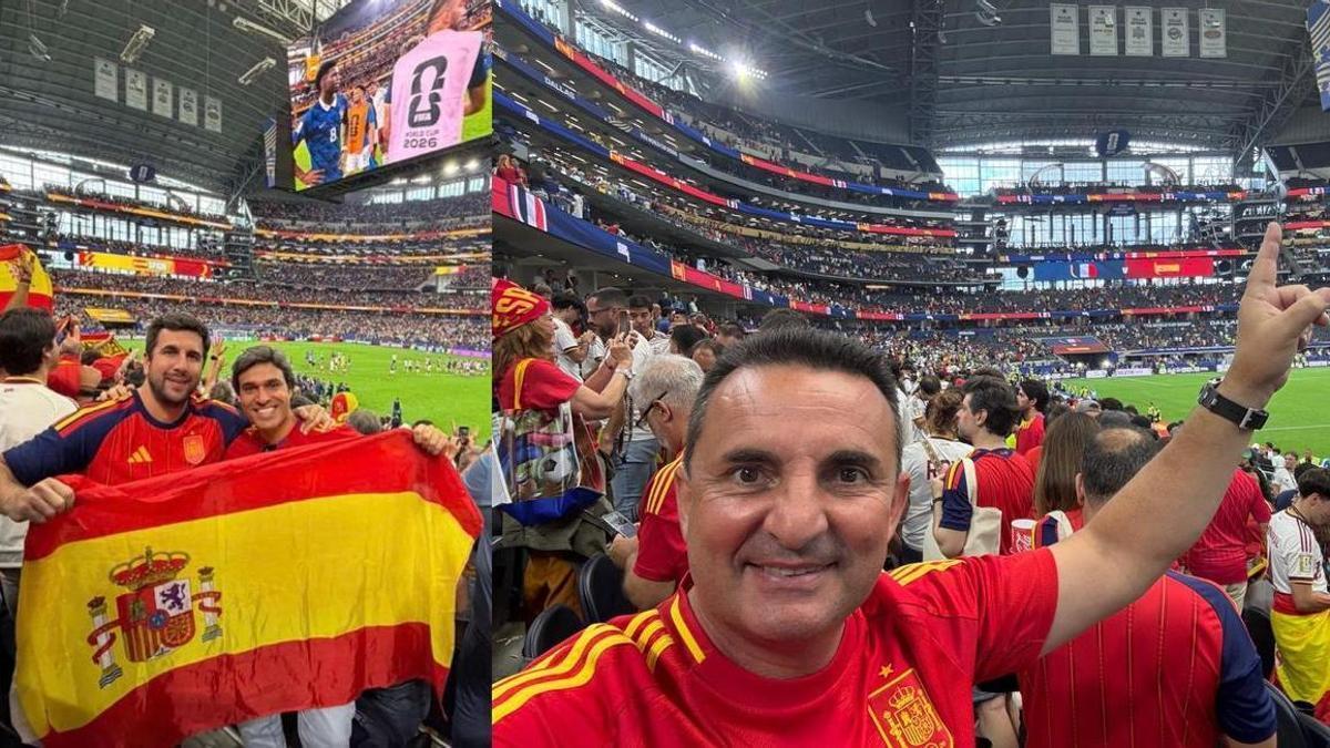 Enrique Riquelme, a la izquierda; y Bernabé Cano, en las gradas del Dallas Stadium durante la semifinal entre Francia y España.
