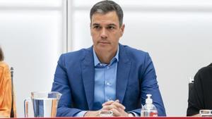 El secretario general del PSOE y presidente del Gobierno, Pedro Sánchez, durante la reunión de la ejecutiva federal del PSOE, en la sede socialista de Ferraz, este 20 de junio de 2022.