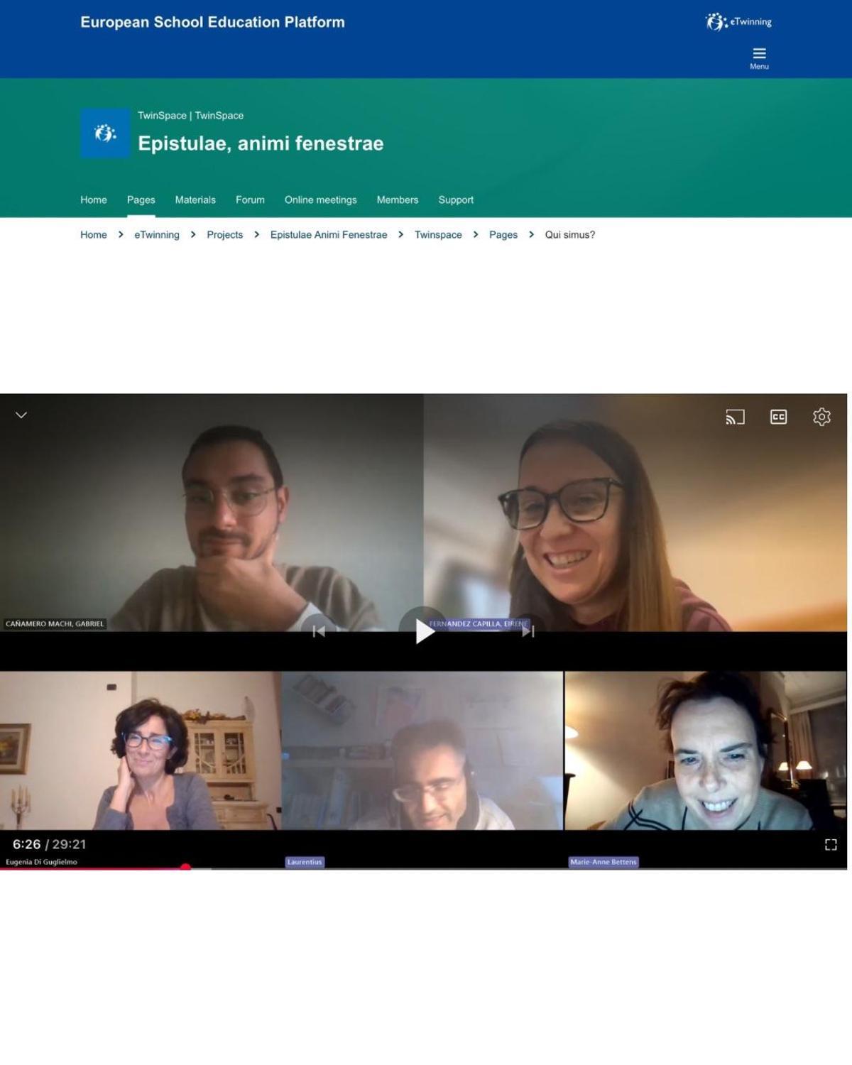 Una videoconferència entre el professorat que coordina el projecte europeu ‘eTwinning’ ‘Epistulae, animi fenestrae’ (Cartes, finestres de l’ànima).