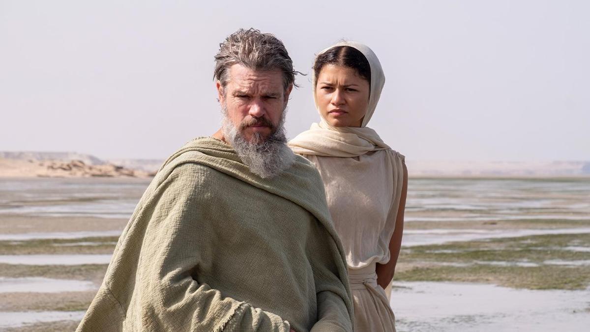 Matt Damon (Odiseo) i Zendaya (Atenea) en una escena del film