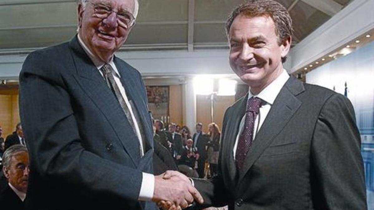 Zapatero con el expresidente de la Fed, Paul Volcker