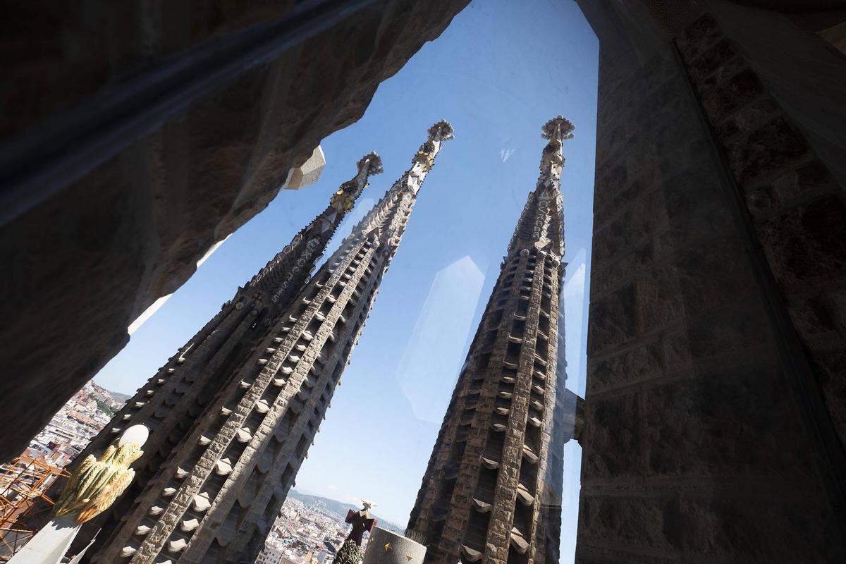 Vistas desde el interior de la Torre de Joan durante una visita para periodistas en el interior de la Sagrada Familia