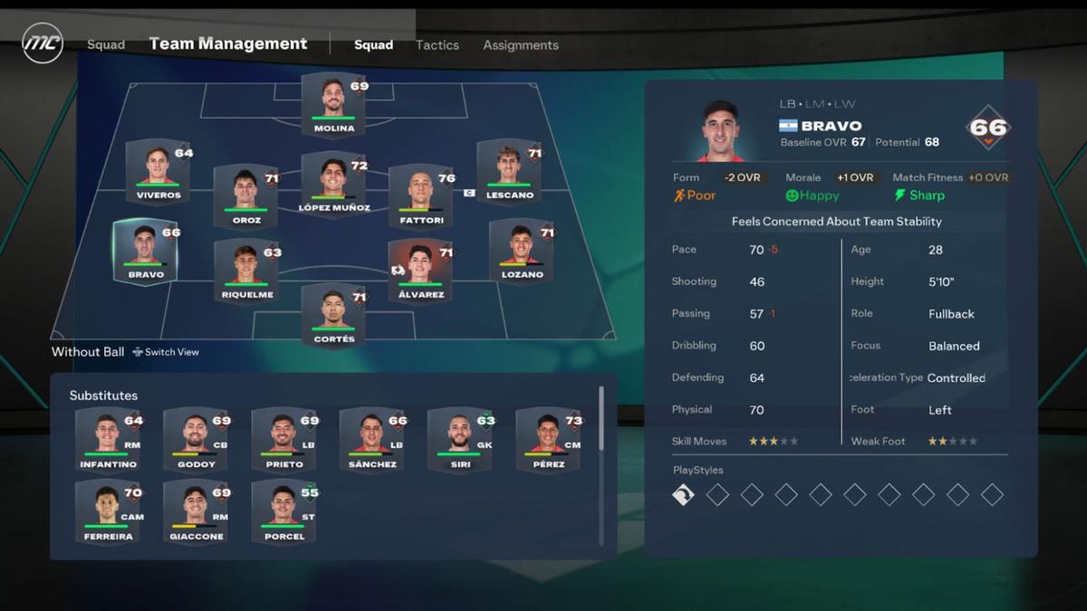 Nuevo menú para visualizar el 11 inicial y suplentes en el FC 27 modo carrera.