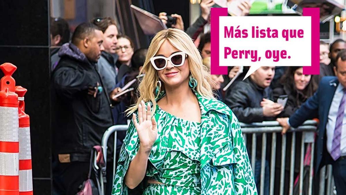 Katy Perry con vestido verde en Nueva York