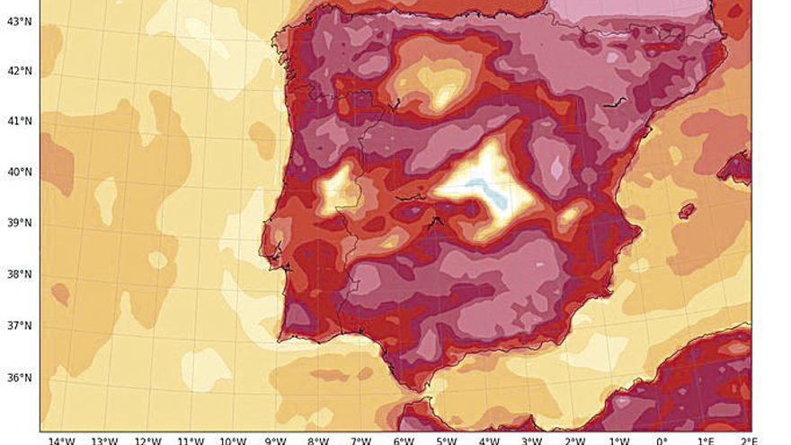 Mapa de MeteoGalicia en el que se muestra la anomalía térmica de las temperaturas máximas de ayer.