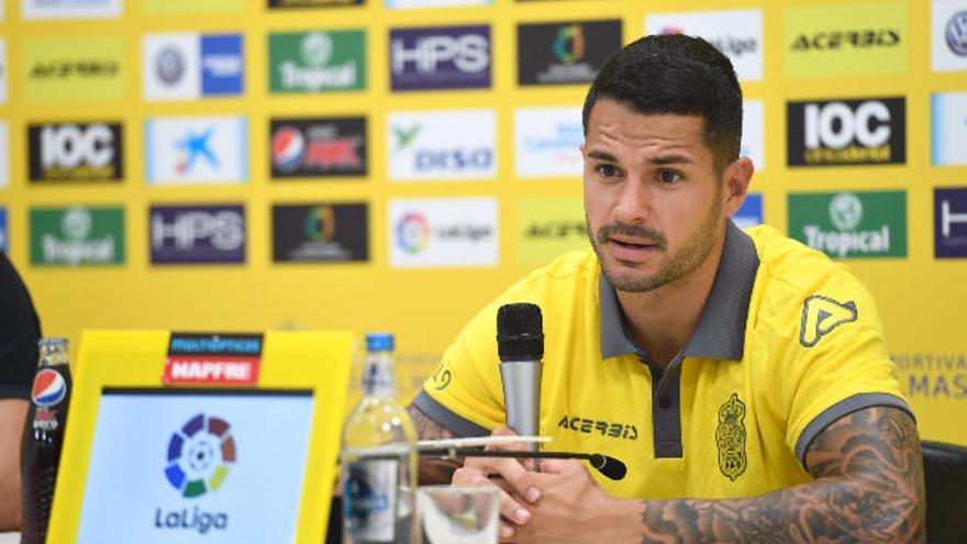 Vitolo Machín, ayer, durante la rueda de prensa en el Estadio de Gran Canaria.