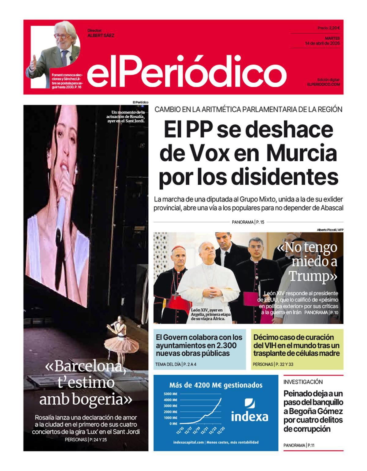 La portada de EL PERIÓDICO del 14 de abril de 2026
