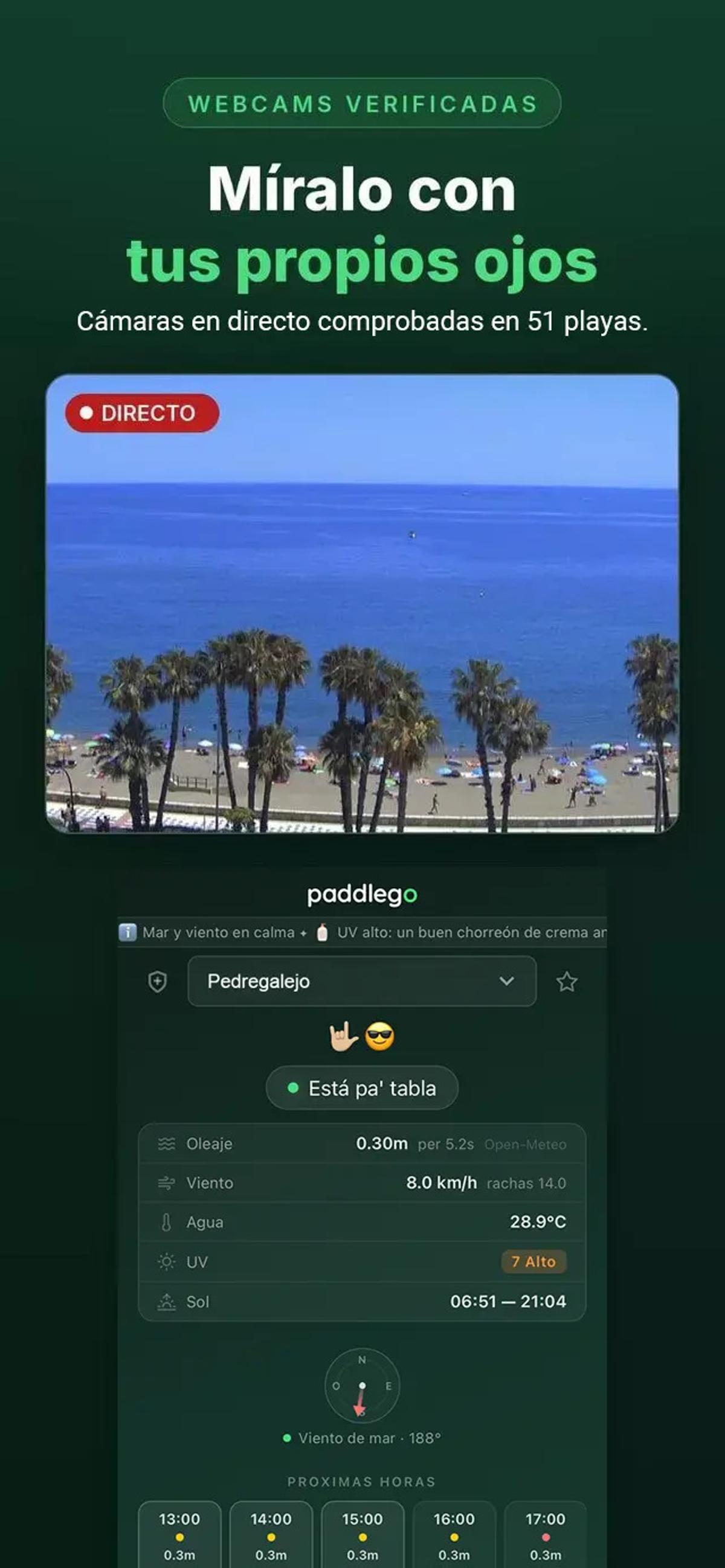 La aplicación muestra a tiempo real el estado de las playas.