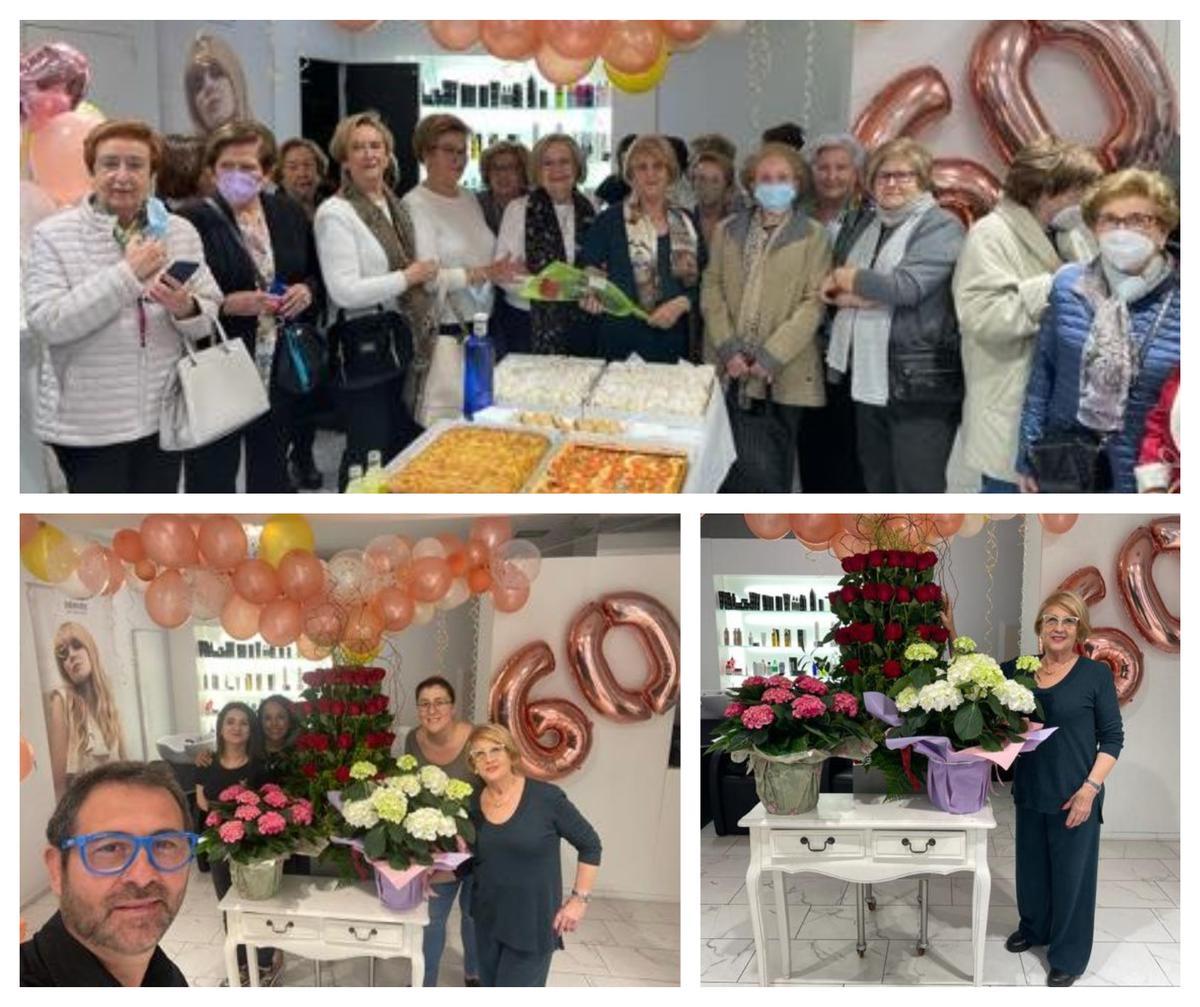 Imagen de la fiesta por el 60 aniversario en la profesión que clientes, compañeros, amigos y familiares dieron a Julia.
