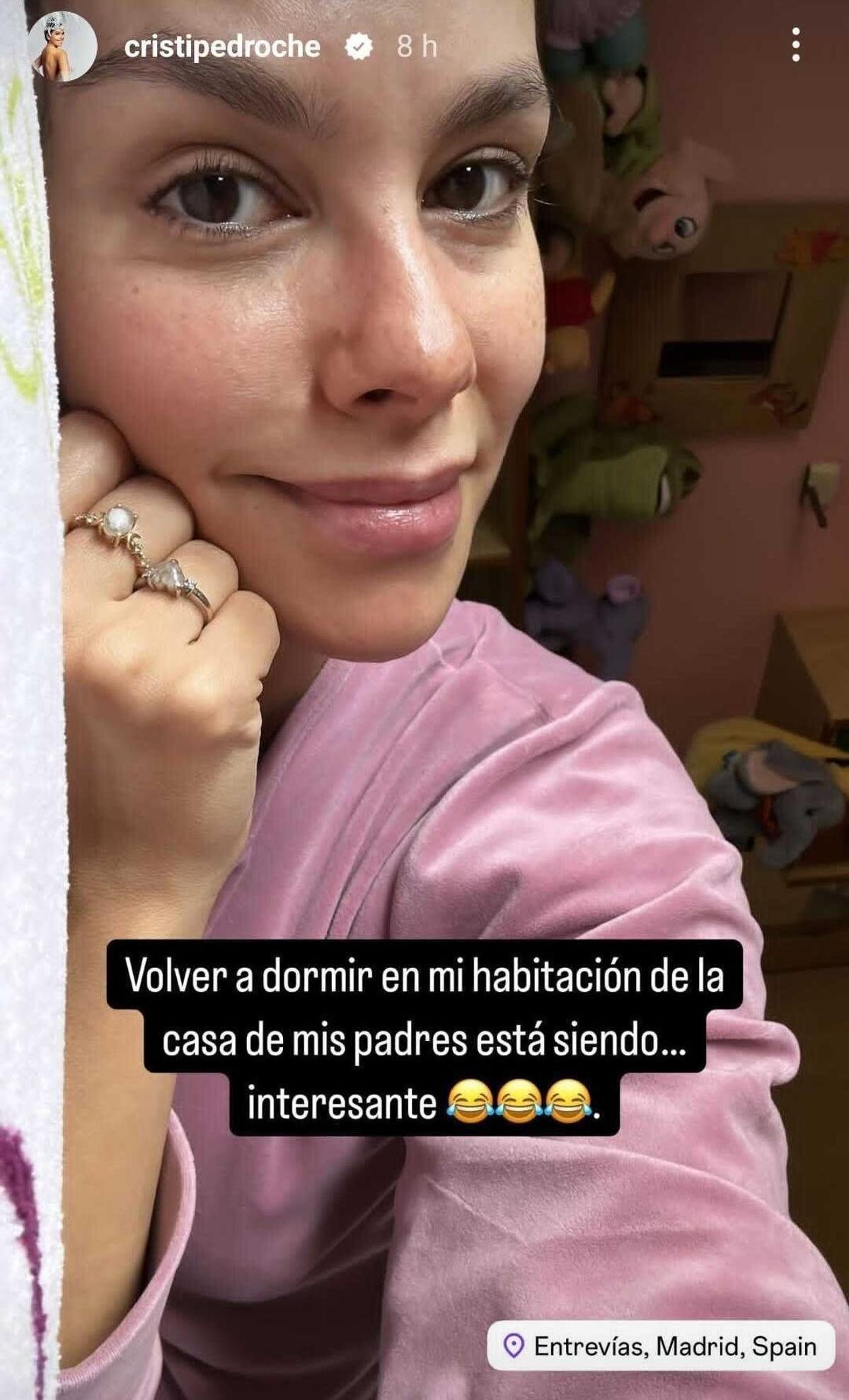 La 'storie' de Cristina Pedroche durmiendo en casa de sus padres