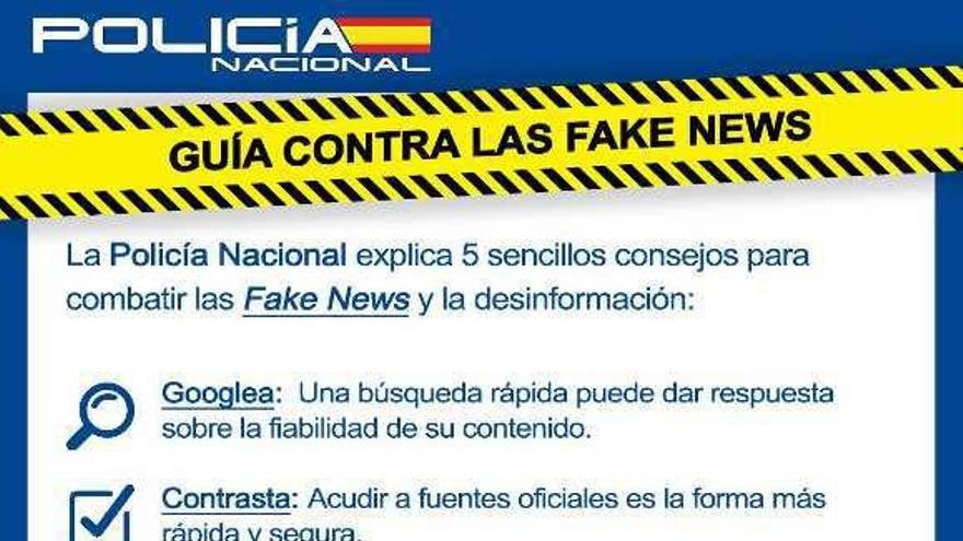 Publicación de la Policía Nacional sobre las noticias falsas.