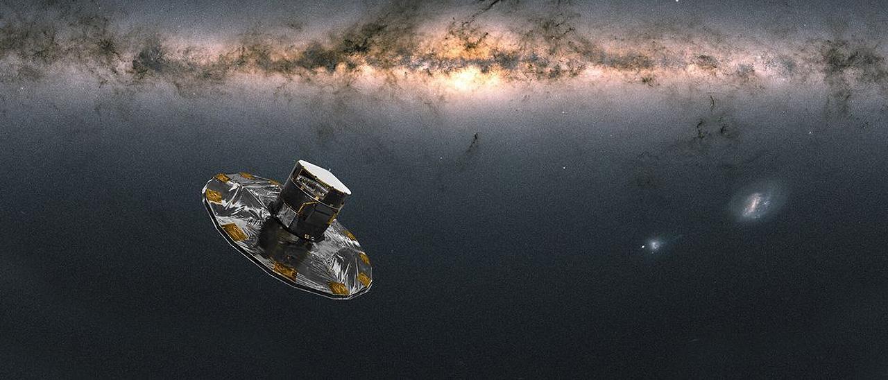 Representación artística del satélite Gaia observando la Vía Láctea.  / ESA / A. MOITINHO.