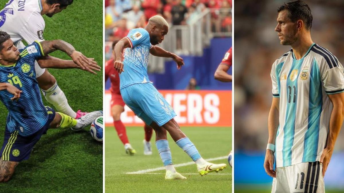 Cucho Hernández, Cédric Bakambu y Giovani Lo Celso, en partidos con Colombia, RD Congo y Argentina