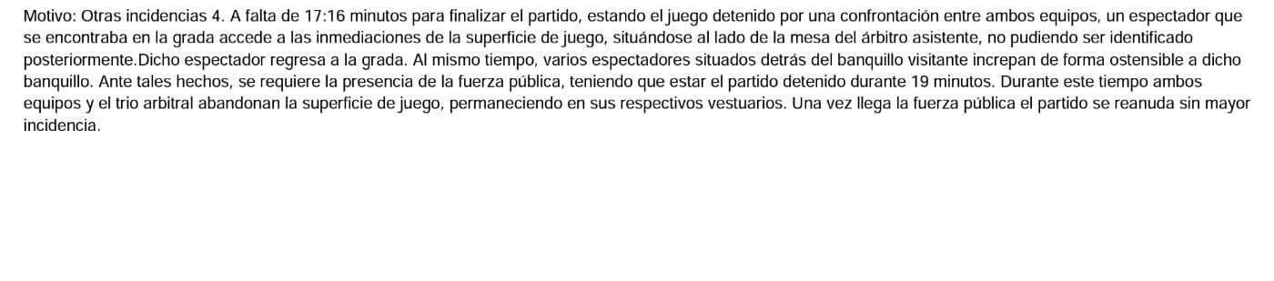 Extracto del acta arbitral que relata lo sucedido.