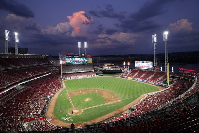 Vista general del Great American Ball Park durante e partido entre los Cincinnati Reds y los San Diego Padres en Cincinnati, Ohio.