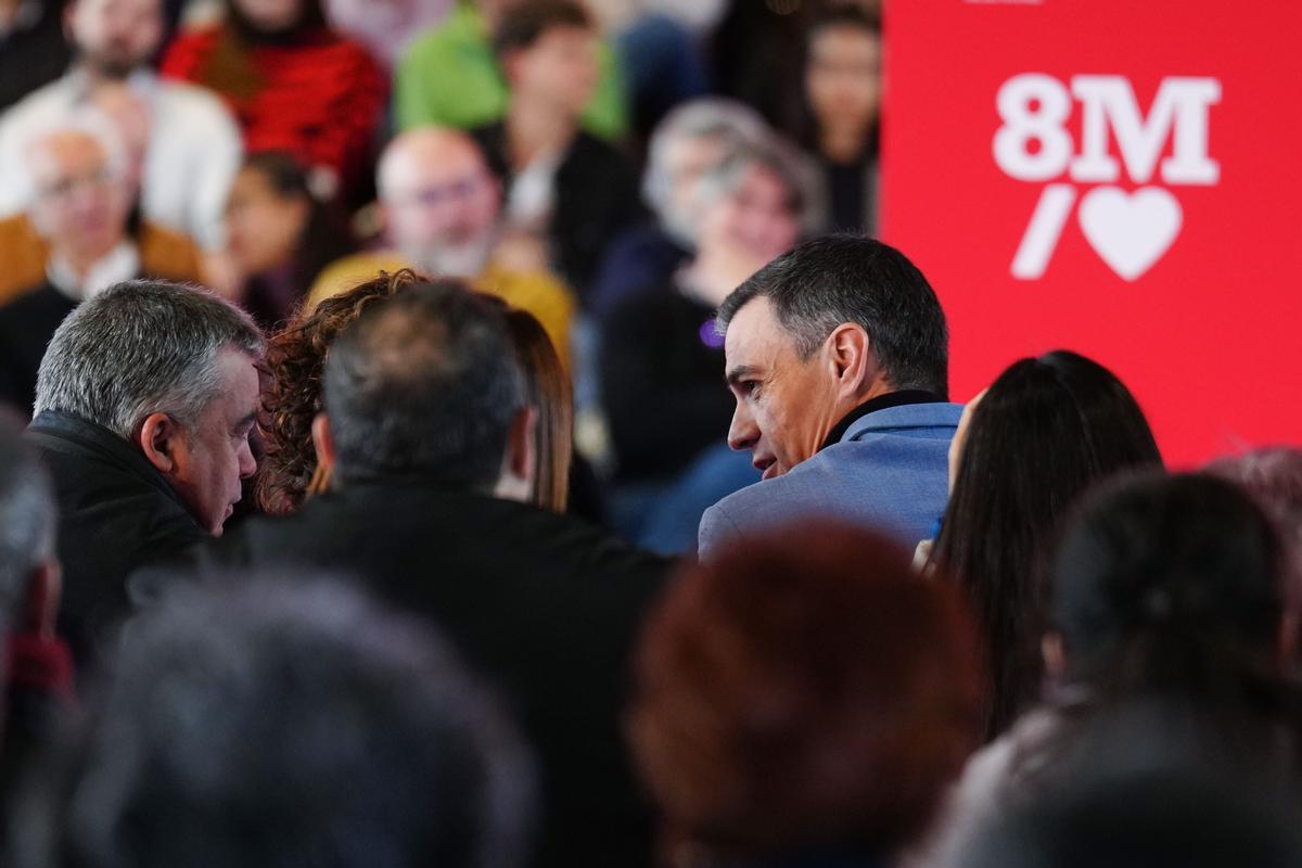 Pedro Sánchez, durante su participación en un acto sobre feminismo con motivo del Día Internacional de la Mujer