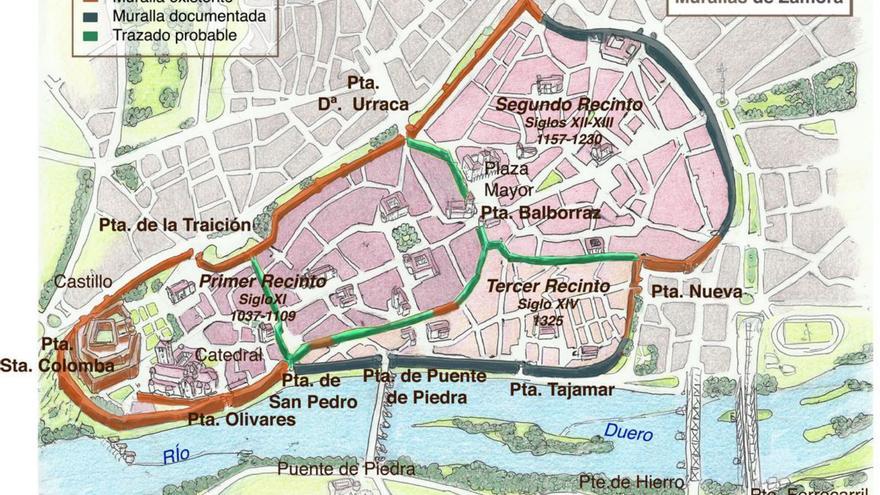 Mapa original de la muralla de Zamora ciudad del libro de Nicolás P. Rodríguez.