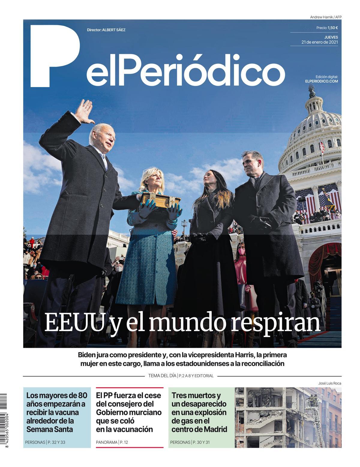 La portada d’EL PERIÓDICO del 21 de gener del 2021