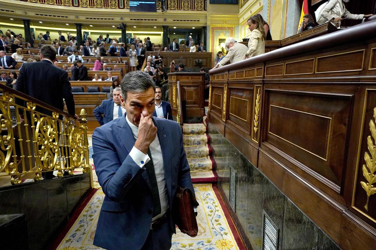 Pedro Sánchez durante el primer pleno y debate de investidura del candidato Feijóo , en el Congreso de los Diputados Pedro Sánchez durante el primer pleno y debate de investidura del candidato Feijóo , en el Congreso de los Diputados