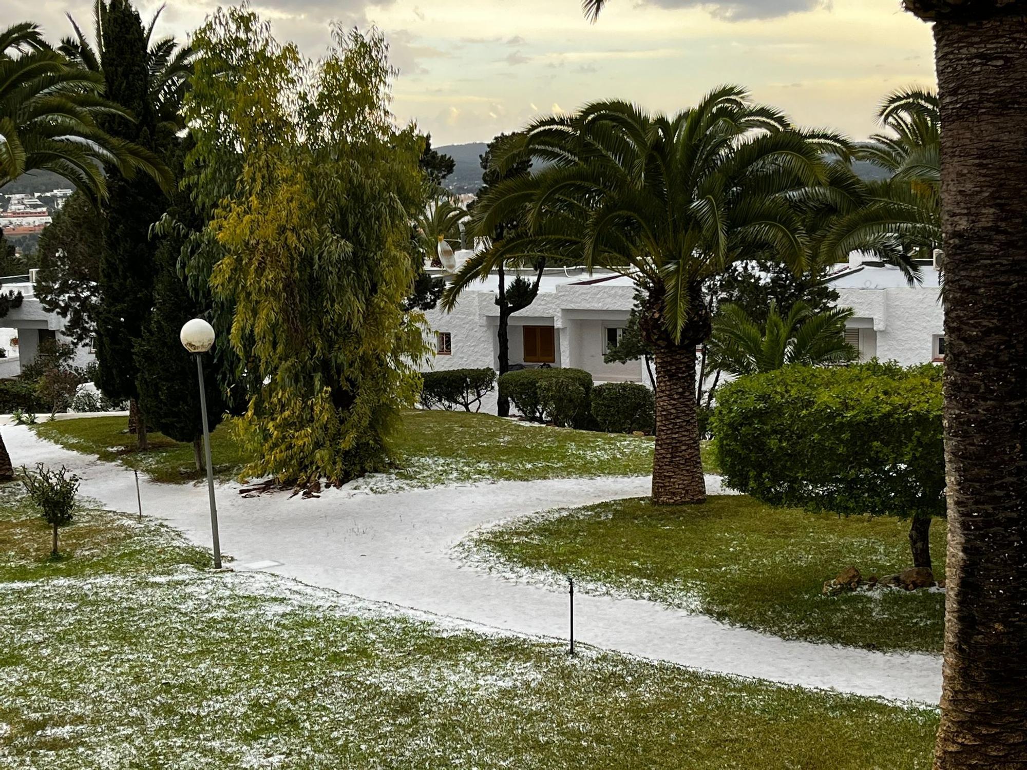 Bajada de temperaturas en Ibiza: Una manta de granizo cubre Siesta