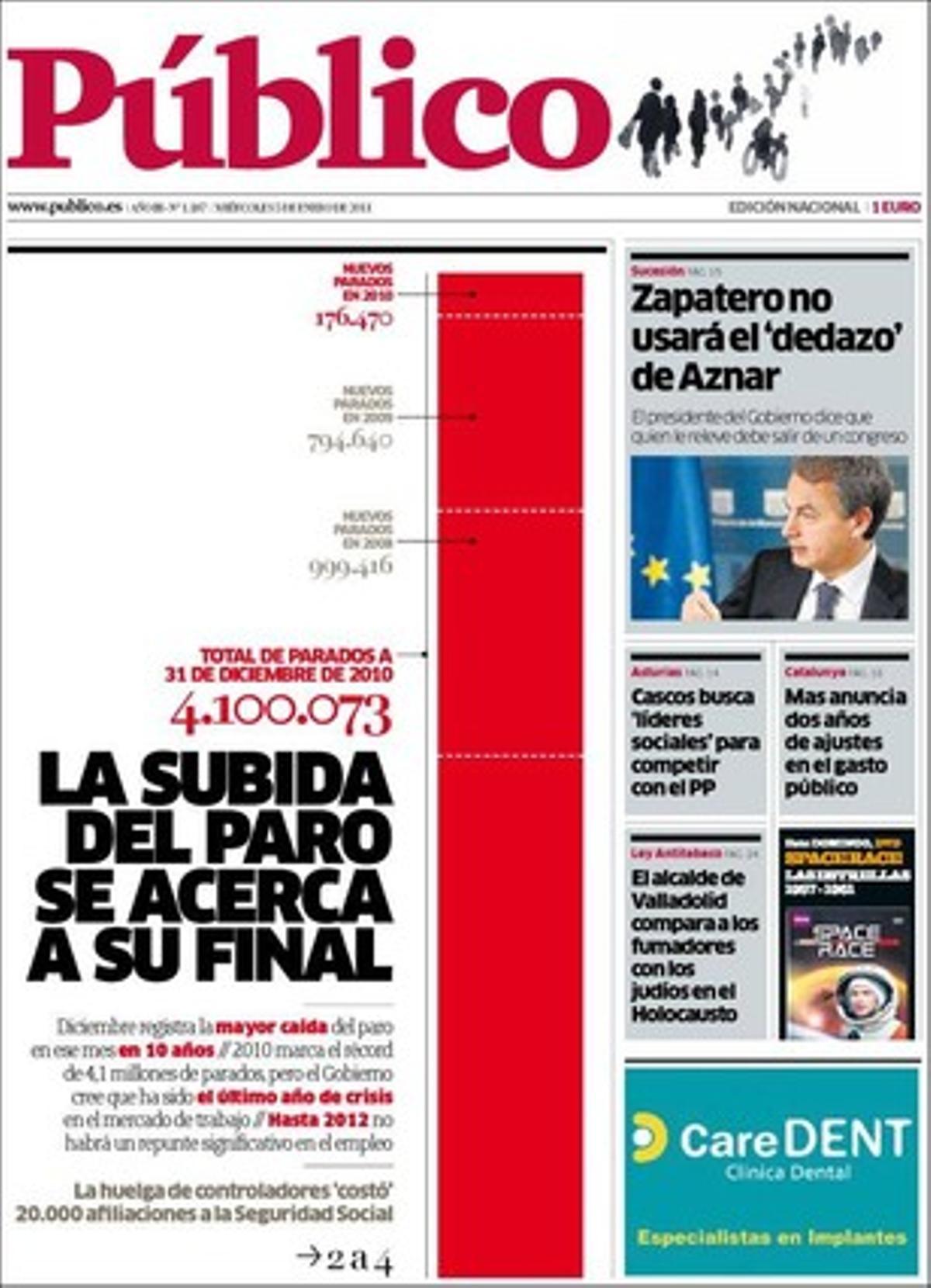 ’Público’ també destaca en pàgines interiors que Cascos busca líders socials a Astúries per vèncer el PP; i que la fe es cola al temple de la ciència: almenys 11 universitats espanyoles paguen per tenir capellà i creixen els serveis religiosos.