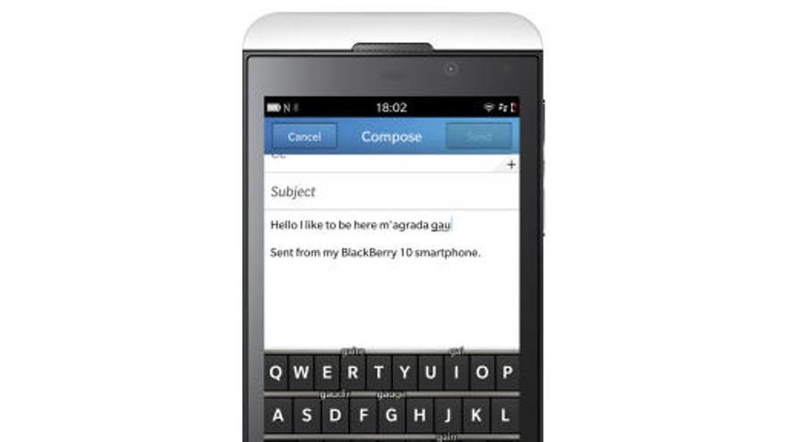 Imatge del sistema d&#039;entrada predictiva de la nova BlackBerry Z10, que pot interpretar fins a tres llengües a la vegada i entén el català | ACN