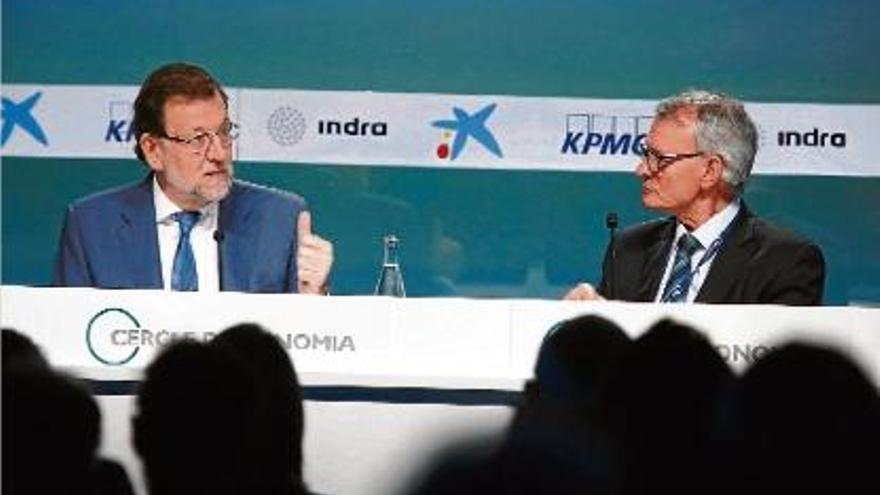 El president espanyol, Mariano Rajoy, i el president del Cercle d&#039;Economia, Antón Costas, ahir a Sitges.