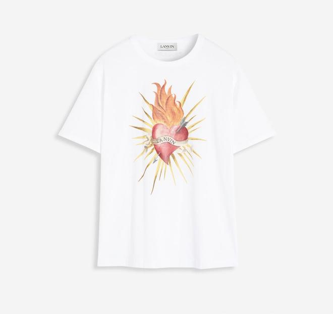 Camiseta de algodón con estampado corazón en llamas, de edición San Valentín, de Lanvin