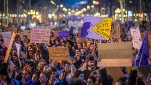 Manifestación feminista, este 8 de marzo en Barcelona.