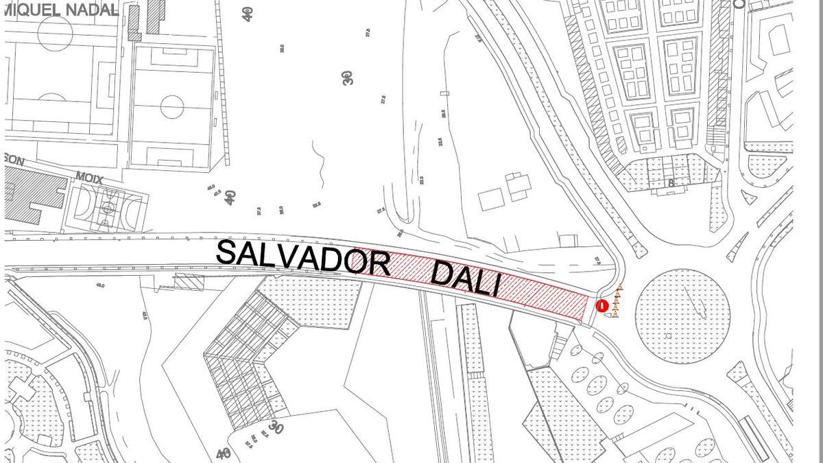 Tramo de Salvador Dalí que estará cortado por la renovación del asfaltado.