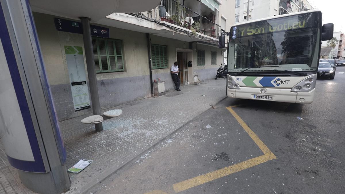 Tres niños heridos al reventar el cristal de una marquesina de la EMT en Palma