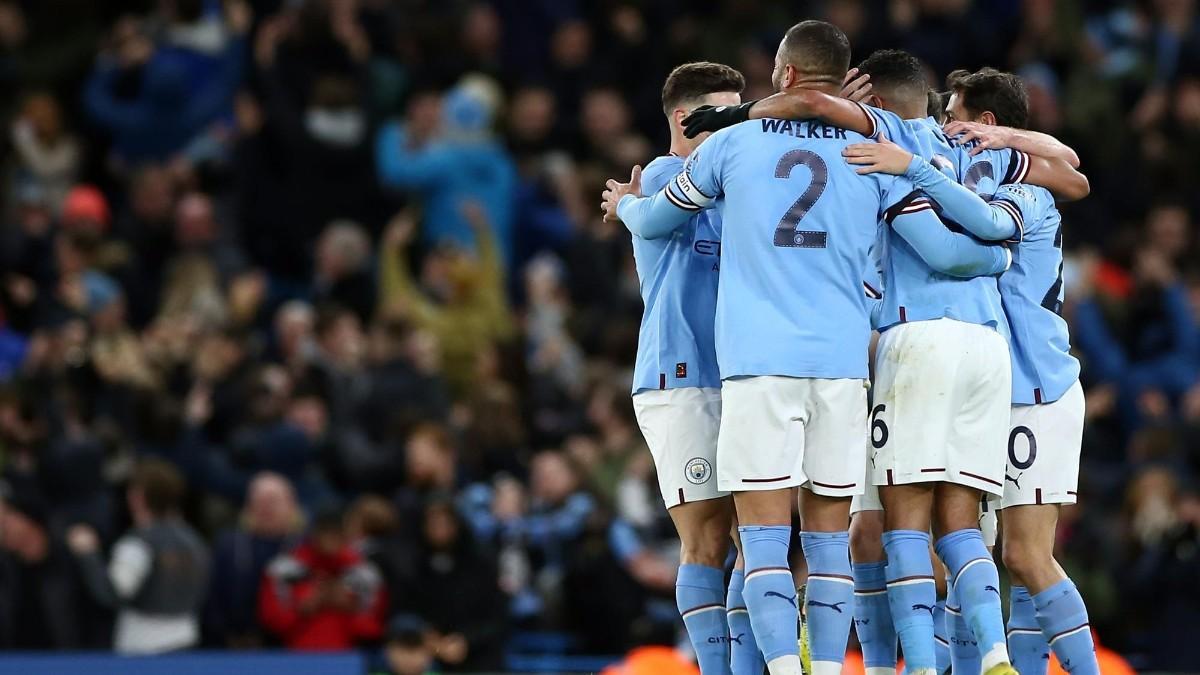 Los jugadores del Manchester City, celebrando un gol en una imagen de archivo