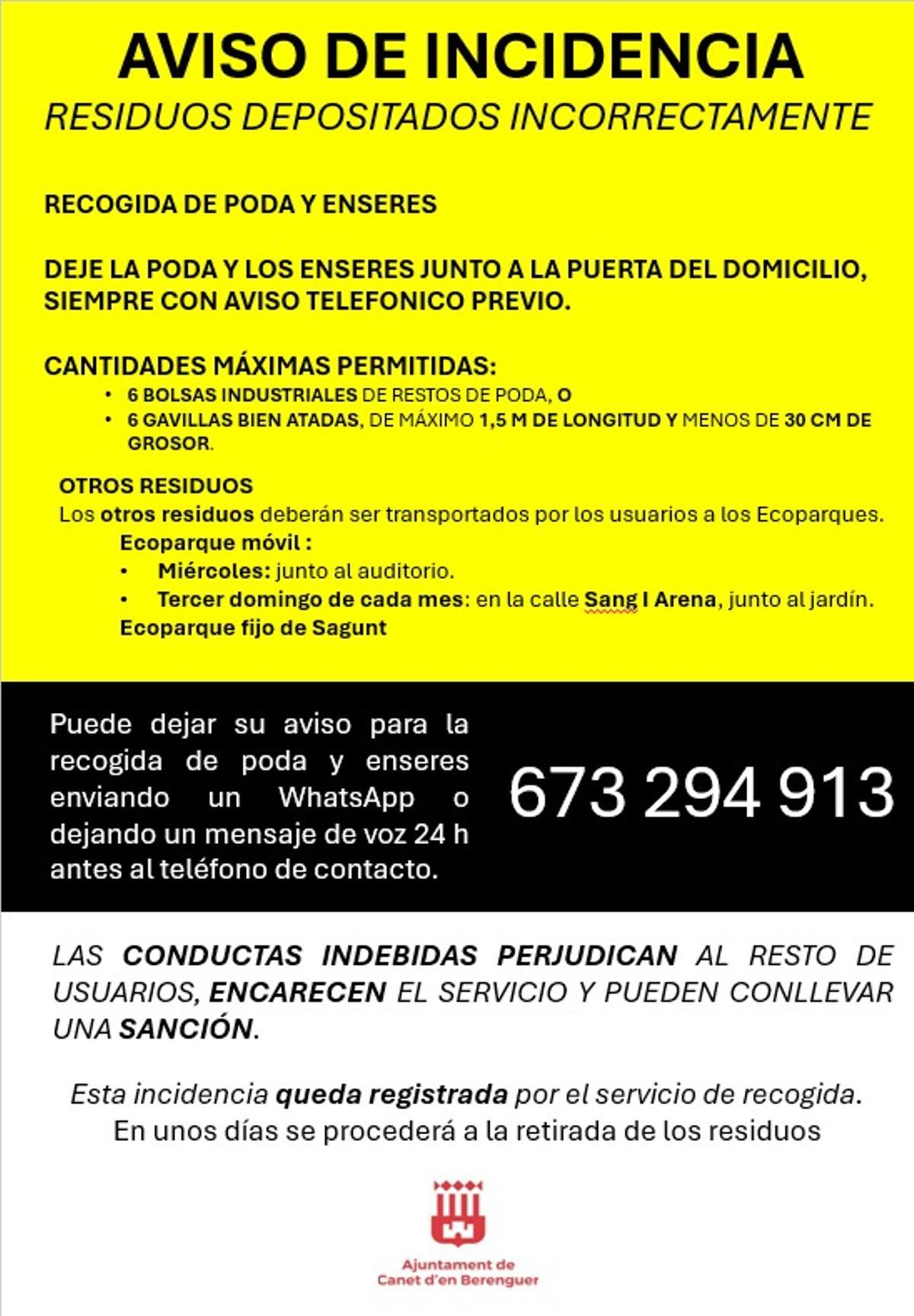 Pegatina de aviso previa a la sanción.