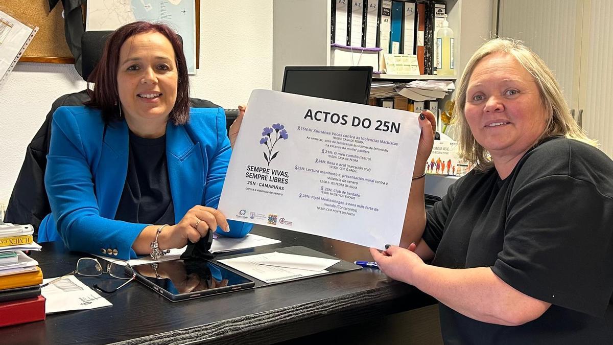 A alcaldesa, Sandra Insua, esquerda, e a concelleira Begoña Tajes, presentando o programa.