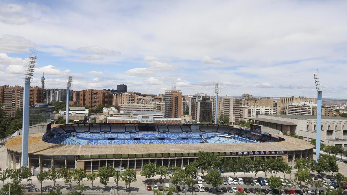 Vista de La Romareda desde el Hospital Miguel Servet en la actualidad