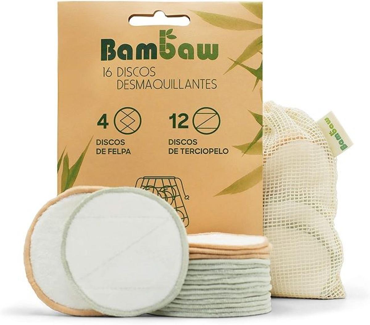 Discos desmaquillantes reutilizables de fibra de bambú, de Bambaw