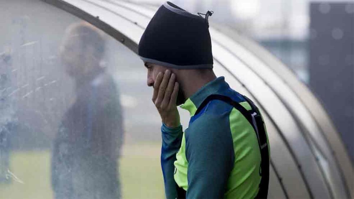 Gerard Piqué, en el entrenamiento