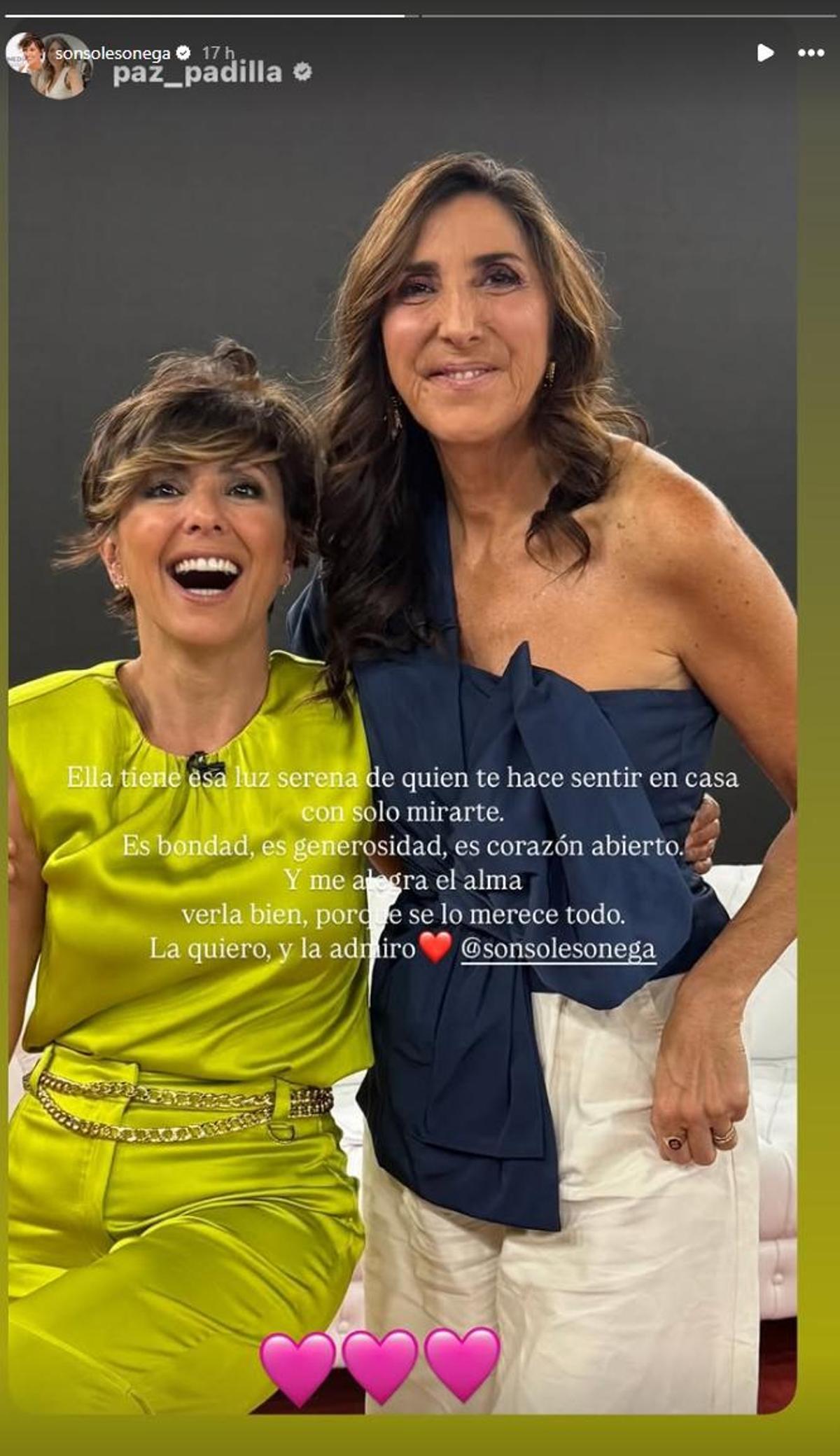 Publicación de Sonsoles Ónega y Paz Padilla.