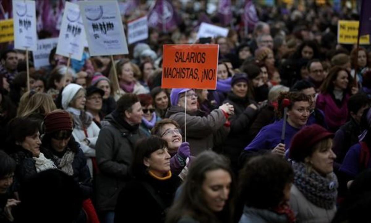 Manifestació contra la bretxa salarial a Madrid.