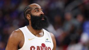 DETROIT, MICHIGAN - MAY 13: James Harden #1 of the Cleveland Cavaliers looks on against the Detroit Pistons during the first quarter in Game Five of the Second Round of the NBA Eastern Conference Playoffs at Little Caesars Arena on May 13, 2026 in Detroit, Michigan. NOTE TO USER: User expressly acknowledges and agrees that, by downloading and or using this photograph, User is consenting to the terms and conditions of the Getty Images License Agreement. Gregory Shamus/Getty Images/AFP (Photo by Gregory Shamus / GETTY IMAGES NORTH AMERICA / Getty Images via AFP). NOTE TO USER: User expressly acknowledges and agrees that, by downloading and or using this photograph, User is consenting to the terms and conditions of the Getty Images License Agreement