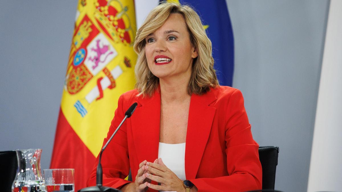 Pilar Alegría, durante la rueda de prensa posterior a la Reunión del Consejo de Ministros.