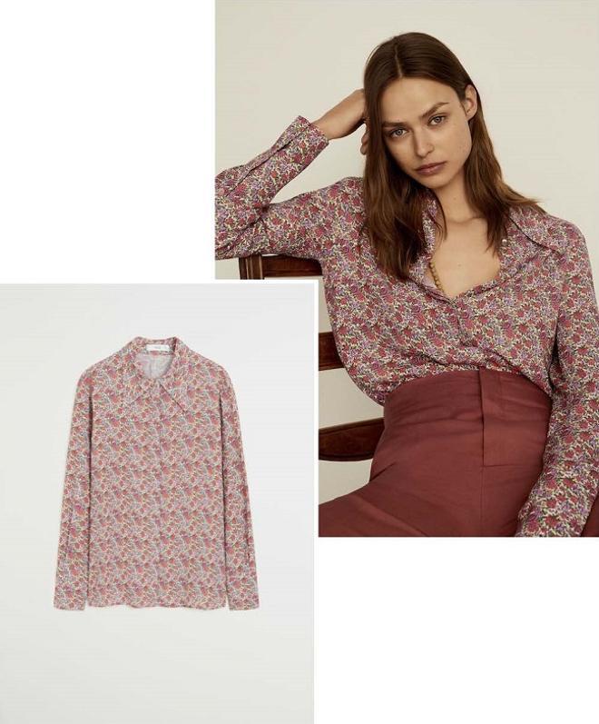 Camisa fluida con estampado de flores, de Mango