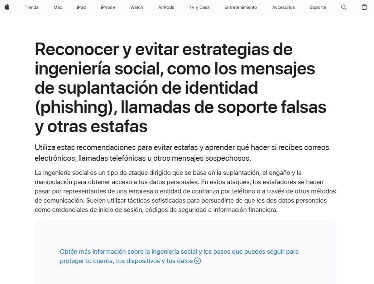 Captura de la página oficial de Apple.