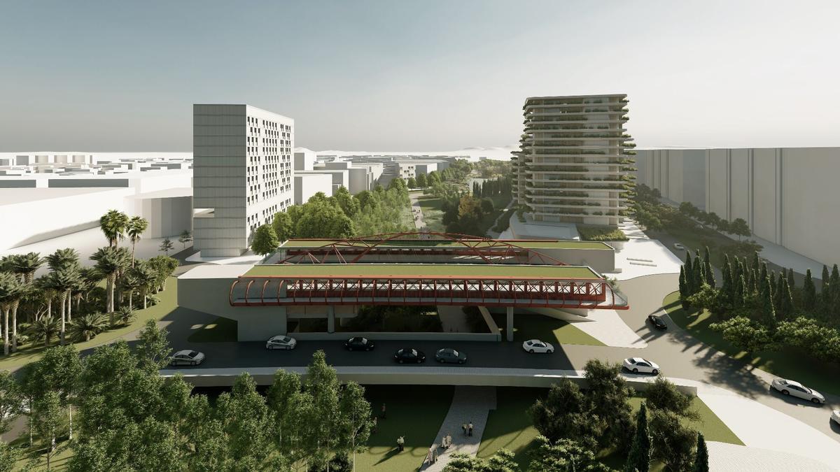 Recreación del Puente Rojo en el futuro Parque Central de Alicante realizada por el Ministerio de Transportes.