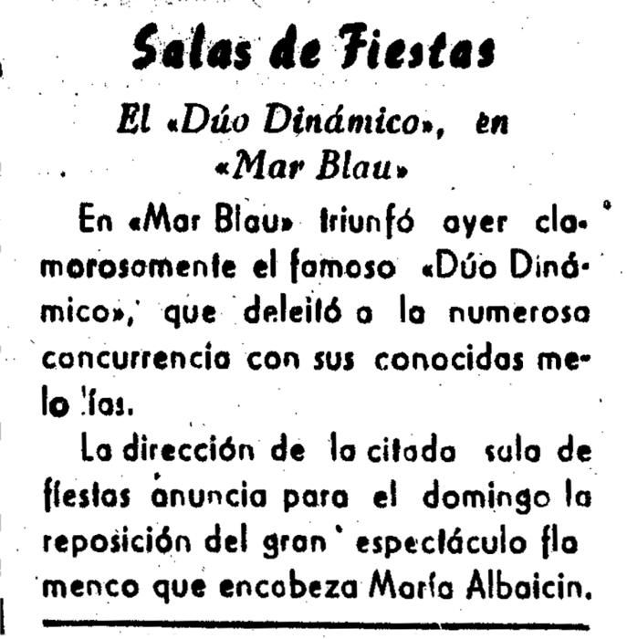 Anuncios sobre actuaciones del Dúo Dinámico publicados en Diario de Ibiza en los años 60. D. I.