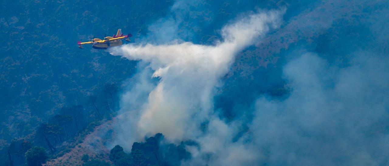 Hidroaviones combatiendo el incendio forestal del Pujerra.