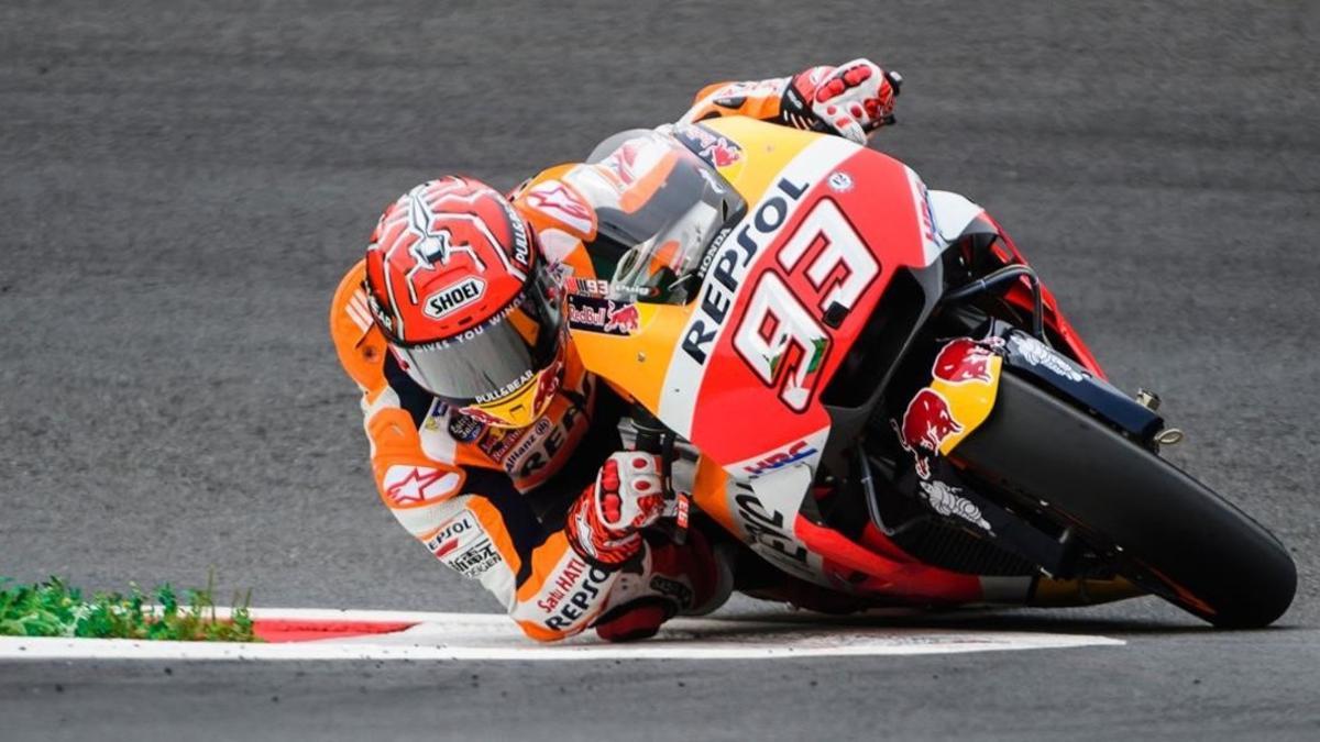 Marc Márquez (Honda), en una de sus vueltas rápidas de hoy en Spielberg (Austria).